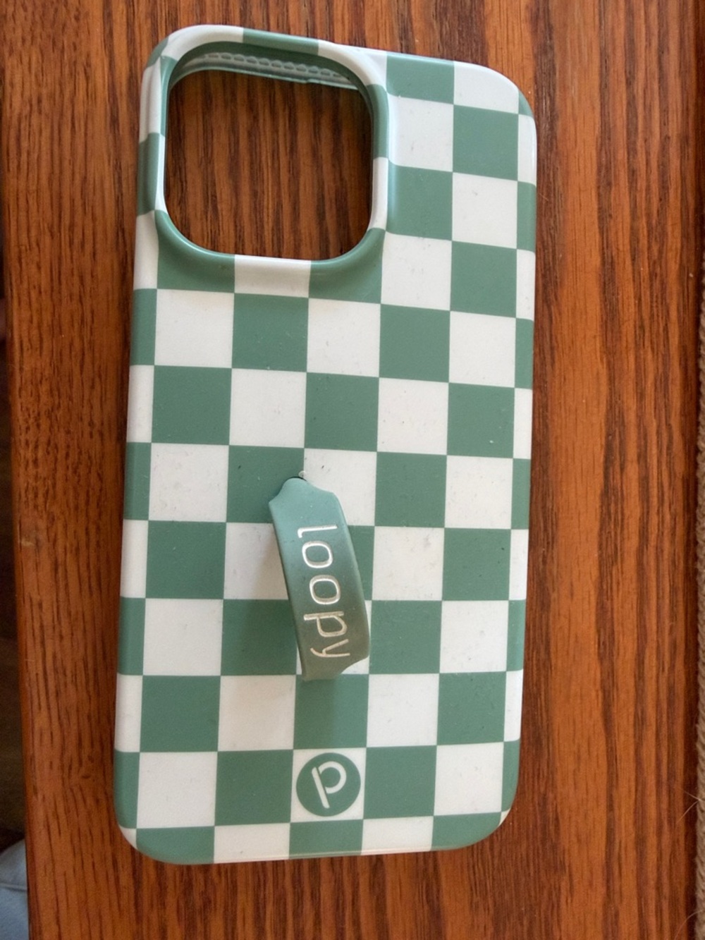Loopy Case Green and White Checkerboard Phone Case with Strap Grip